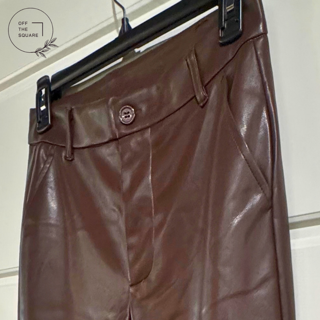 Dark Brown Leather-Look Pants