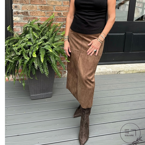 Brown Suede Straight Skirt