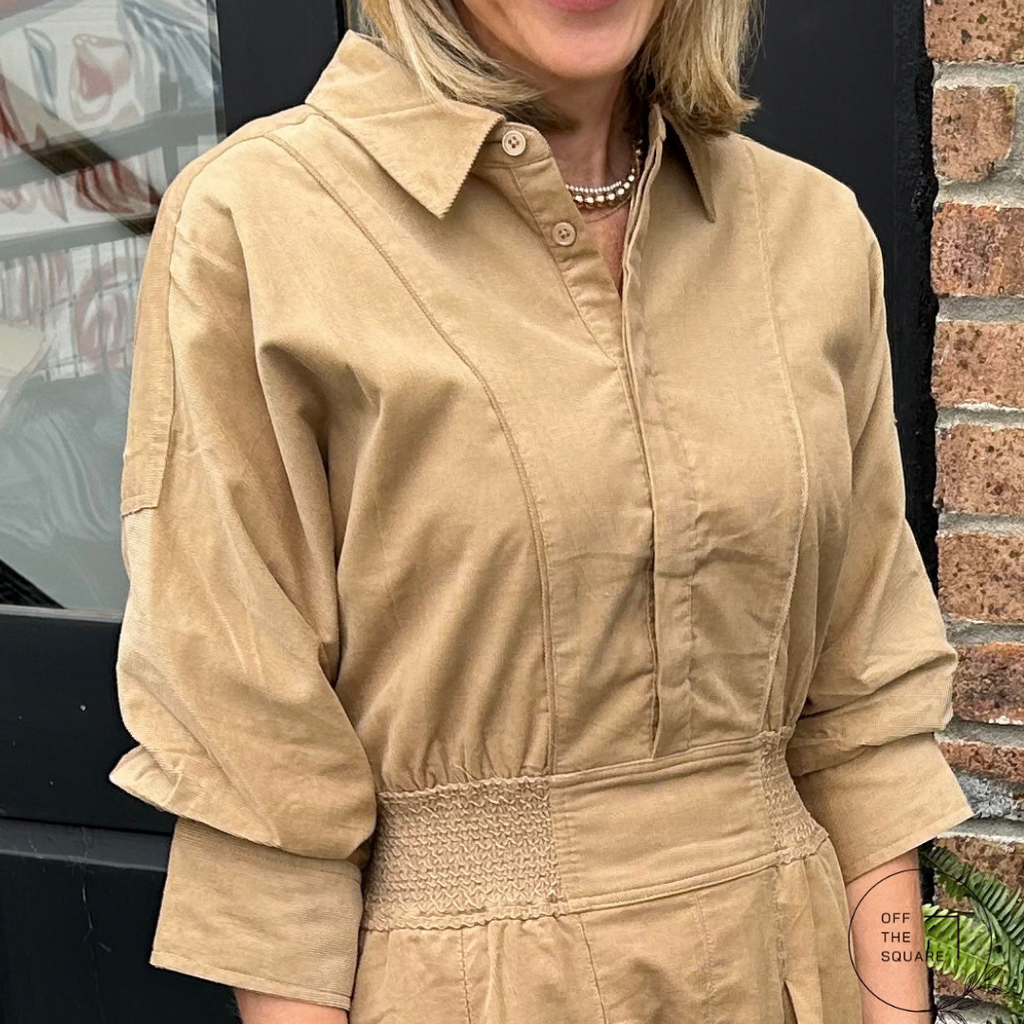 Button Up Front Corduroy Mini Dress