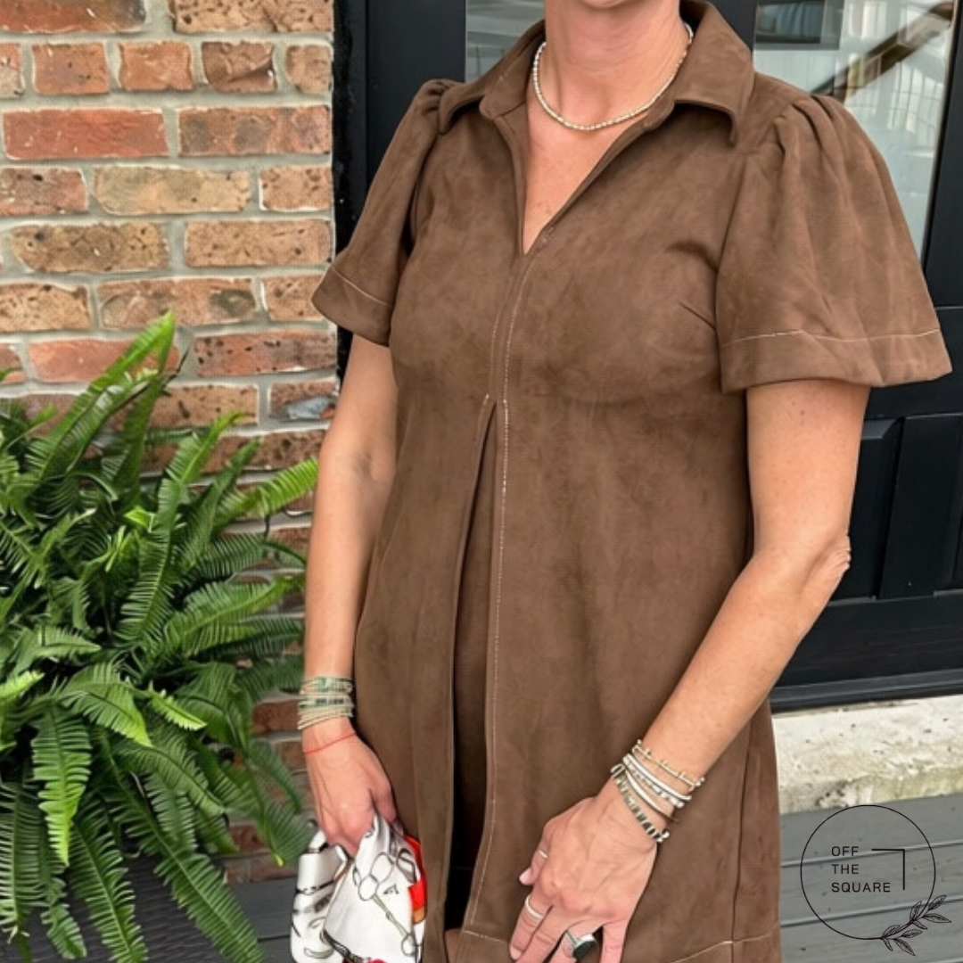 Brown V-Neck Suede Mini Dress