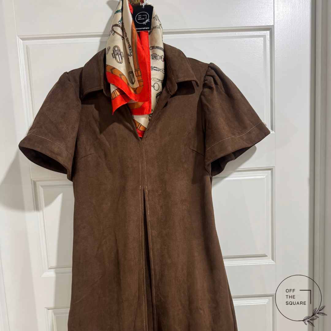 Brown V-Neck Suede Mini Dress