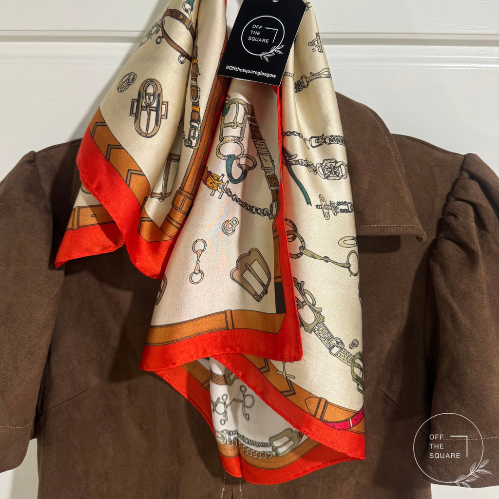 Off the Square Beige Equestrian Square Scarf
