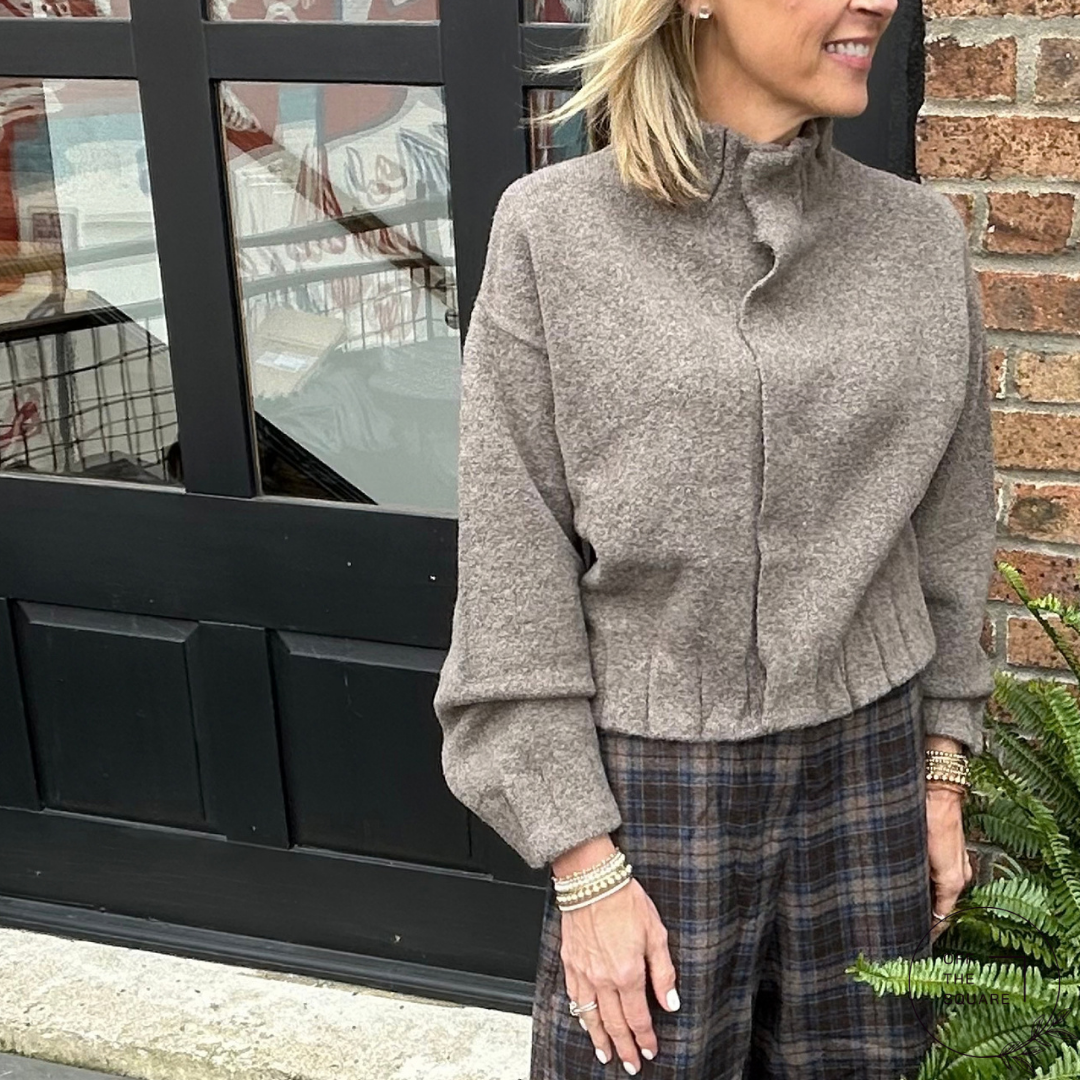 High-Neck Button Sweater Jacket