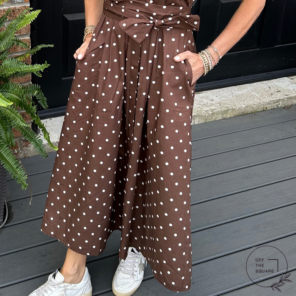 Sofia Brown Polka-Dot Belted Dress