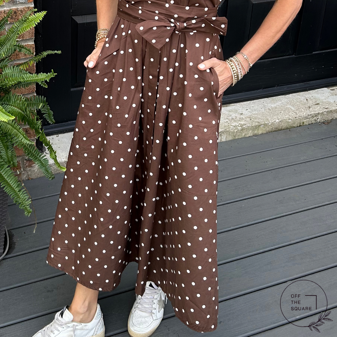 Sofia Brown Polka-Dot Belted Dress