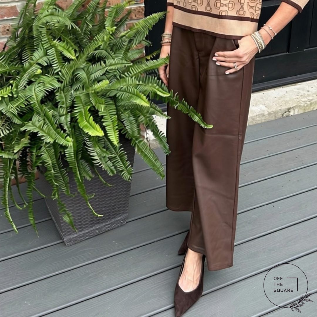 Dark Brown Leather-Look Pants